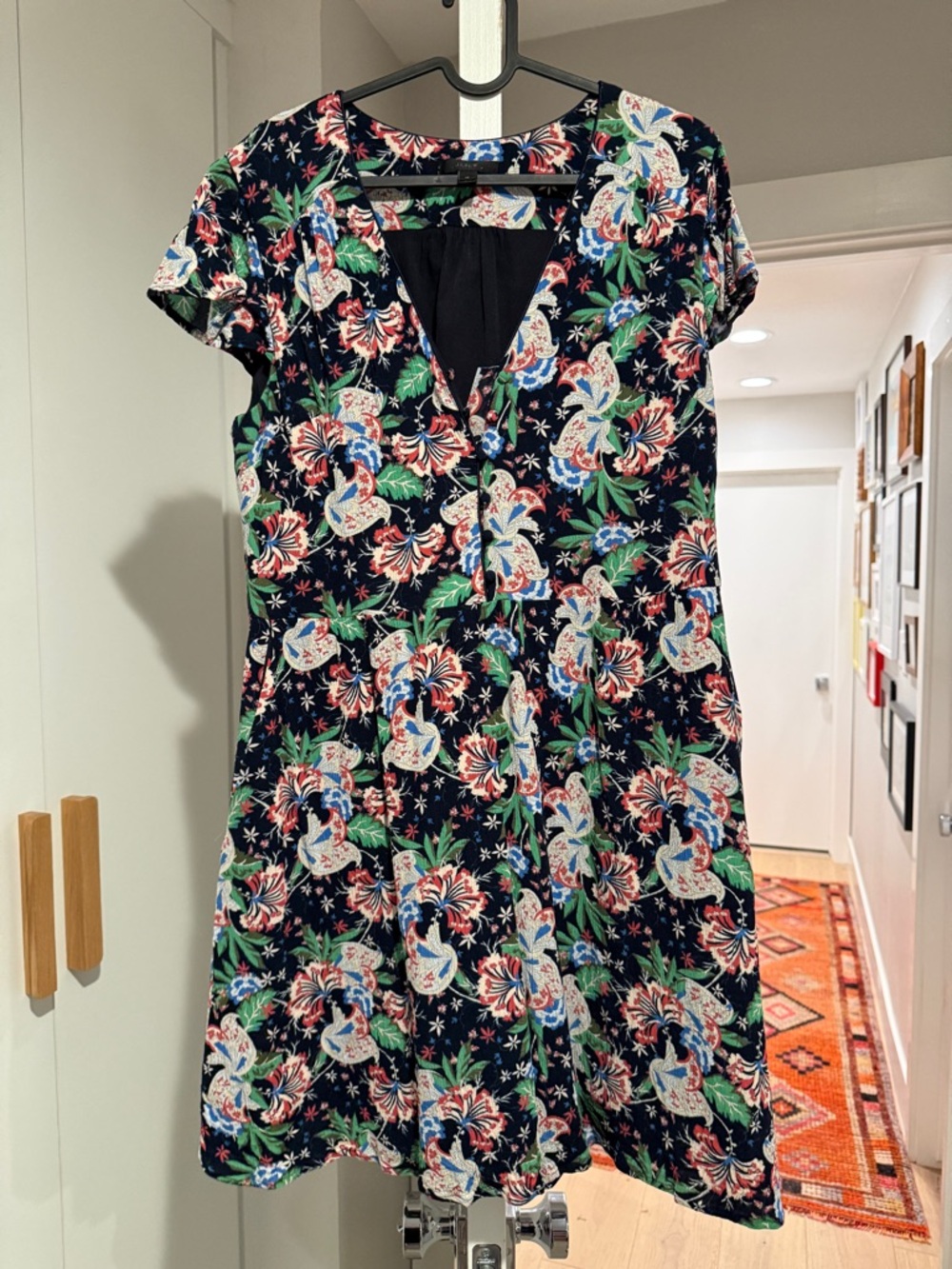 JCrew Floral Navy Short Sleeve A-Line Dress